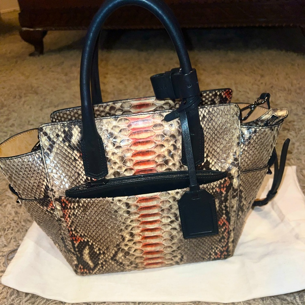 Reed Krakoff python red grey black tote top handle